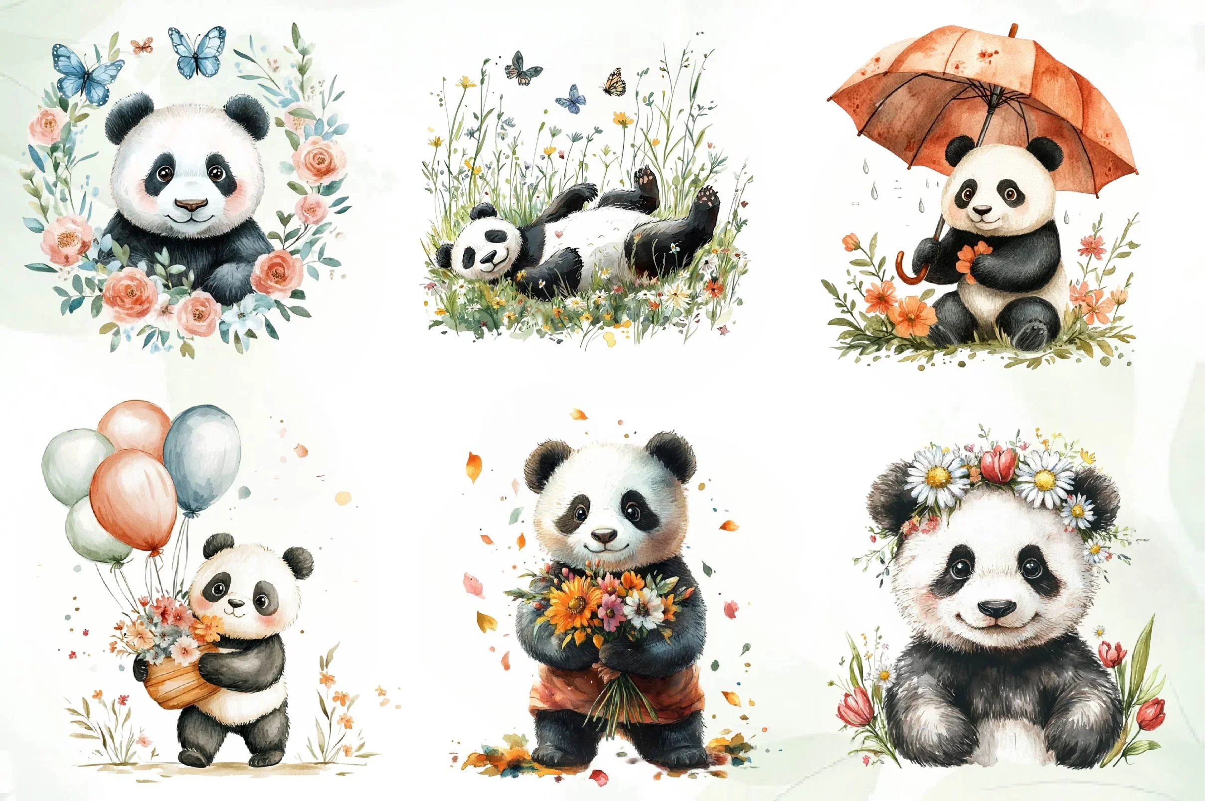 Cute Spring Panda Clipart Bundle - CraftNest - Digital Crafting and Art