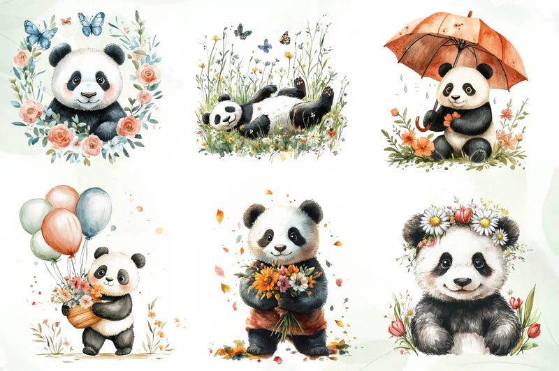 Cute Spring Panda Clipart Bundle - CraftNest - Digital Crafting and Art