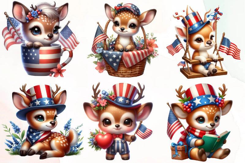 Patriotic Cute Deer Clipart Bundle - CraftNest - Digital Crafting and Art