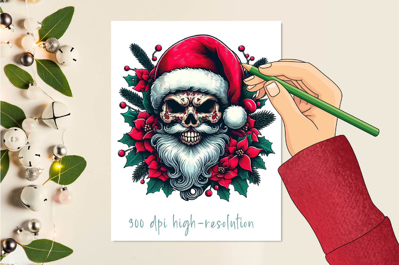 Christmas Vintage Santa Floral Skull Clipart Bundle - CraftNest - Digital Crafting and Art