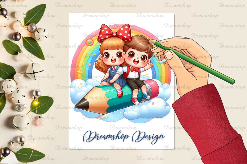 Kid Boy And Girl Go To School Clipart Bundle - CraftNest - Digital Crafting and Art