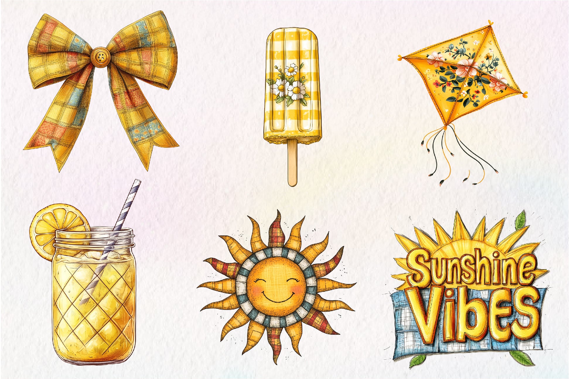 Yellow Patchwork Summer Clipart Bundle - CraftNest - Digital Crafting and Art
