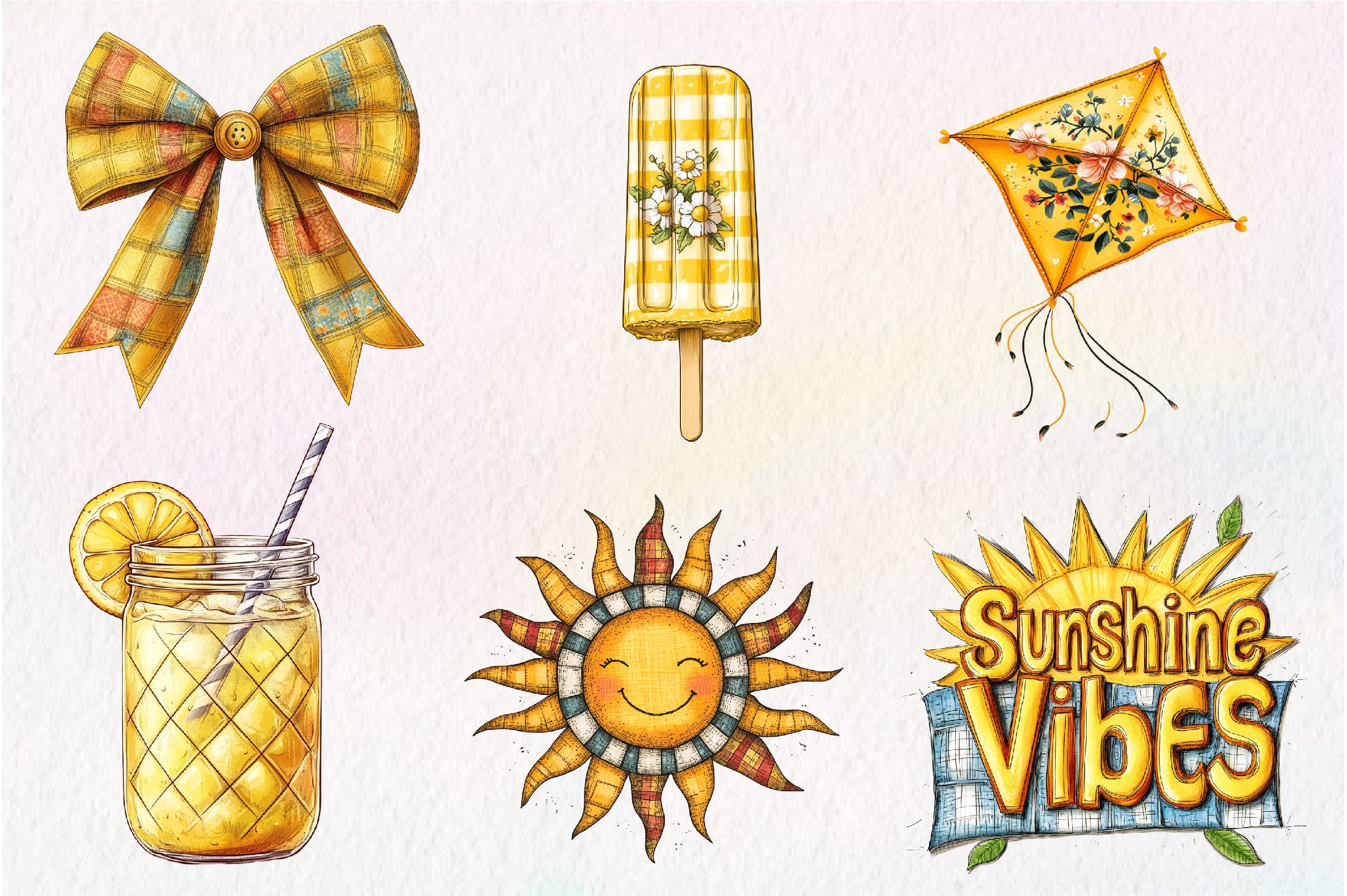 Yellow Patchwork Summer Clipart Bundle - CraftNest - Digital Crafting and Art