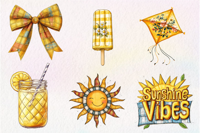 Yellow Patchwork Summer Clipart Bundle - CraftNest - Digital Crafting and Art