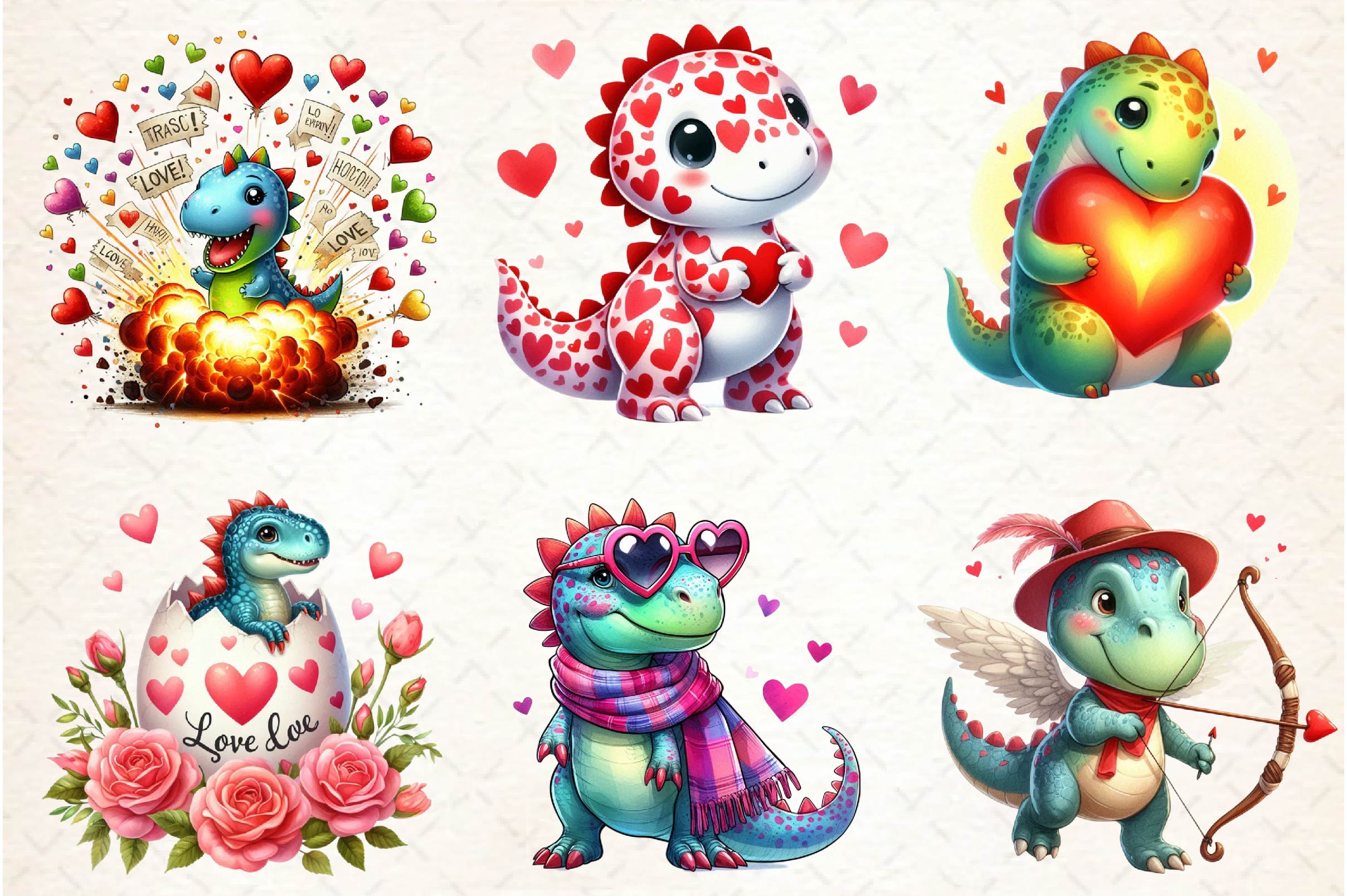 Dinosaur Valentines Day Clipart Bundle - CraftNest - Digital Crafting and Art