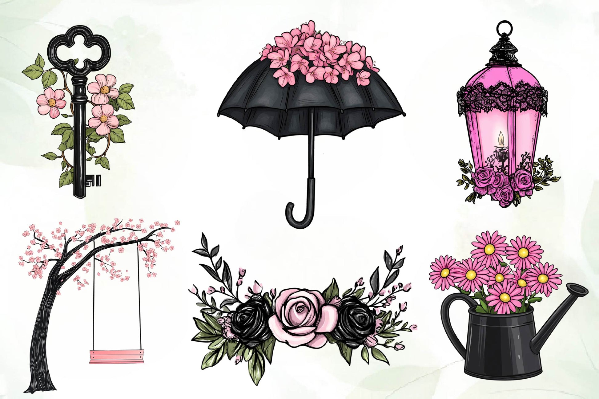 Black & Pink Spring Clipart Bundle - CraftNest - Digital Crafting and Art