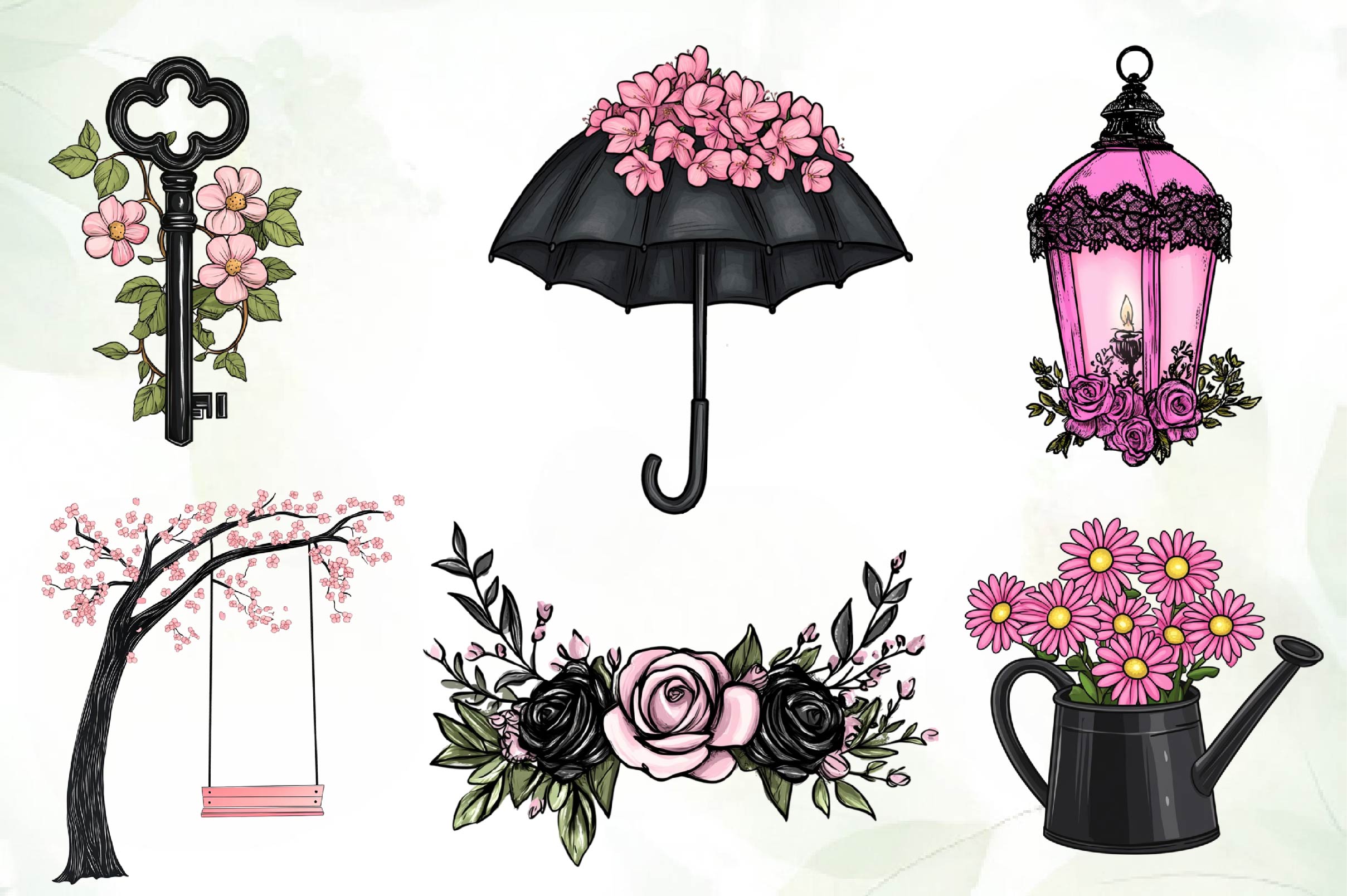 Black & Pink Spring Clipart Bundle - CraftNest - Digital Crafting and Art