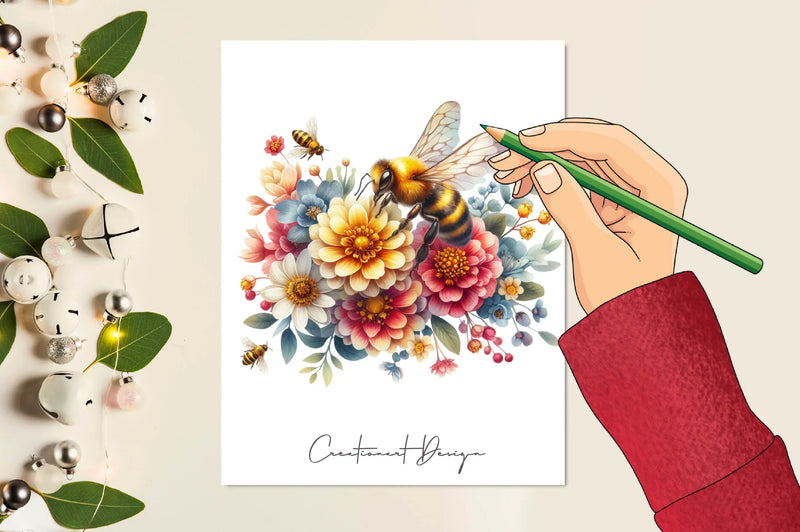 Floral Honey Bee Clipart Bundle - CraftNest - Digital Crafting and Art