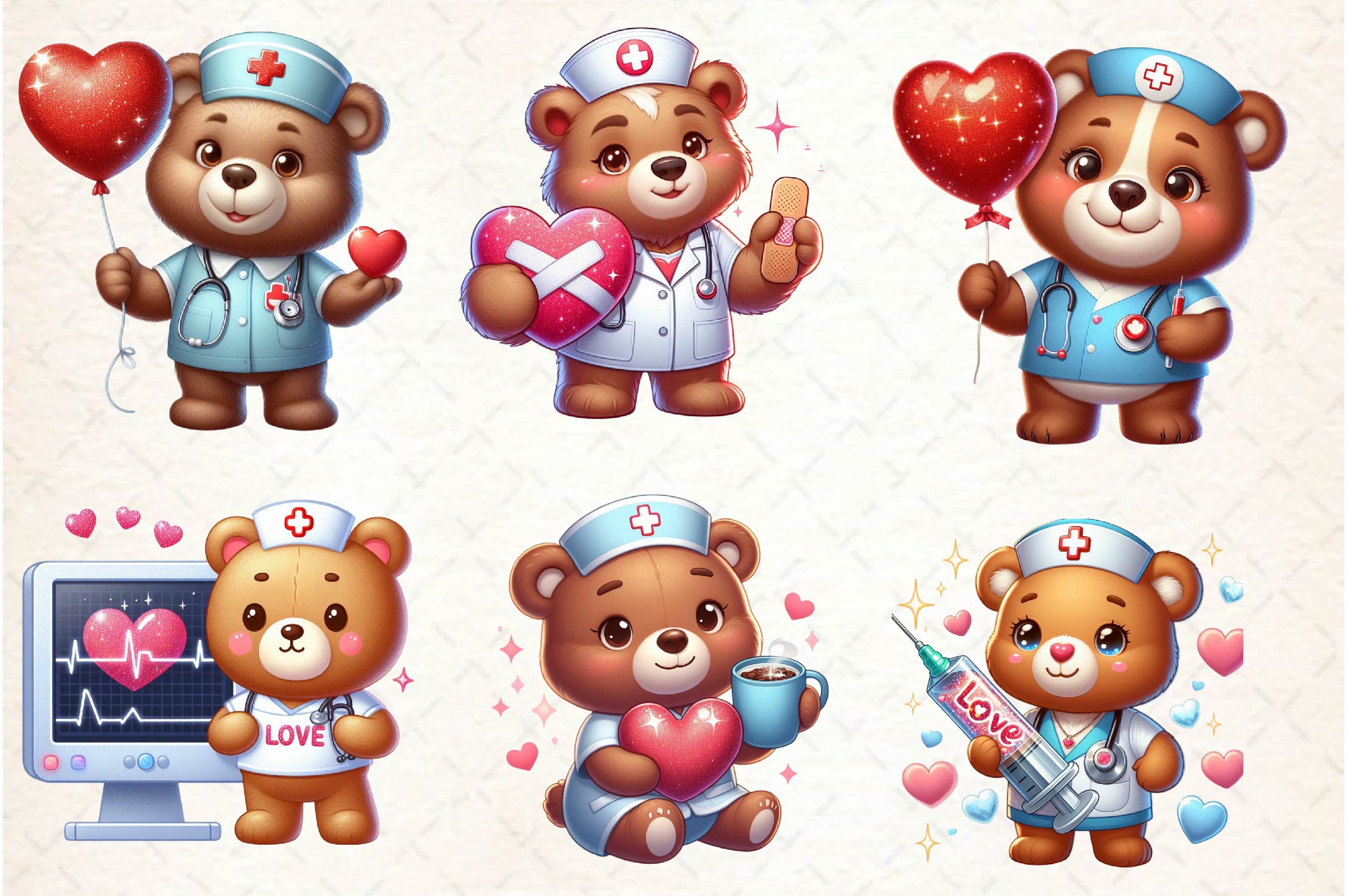Bear Nurse Valentine Clipart Bundle - CraftNest - Digital Crafting and Art
