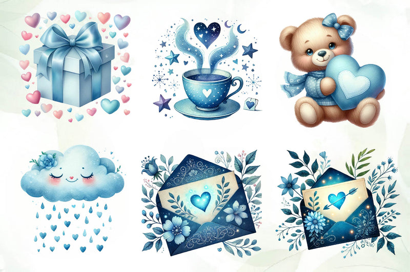 Serene Blue Valentine Clipart Bundle - CraftNest - Digital Crafting and Art