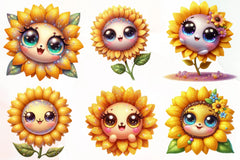Cute Kawaii Sunflower Clipart Bundle - CraftNest - Digital Crafting and Art