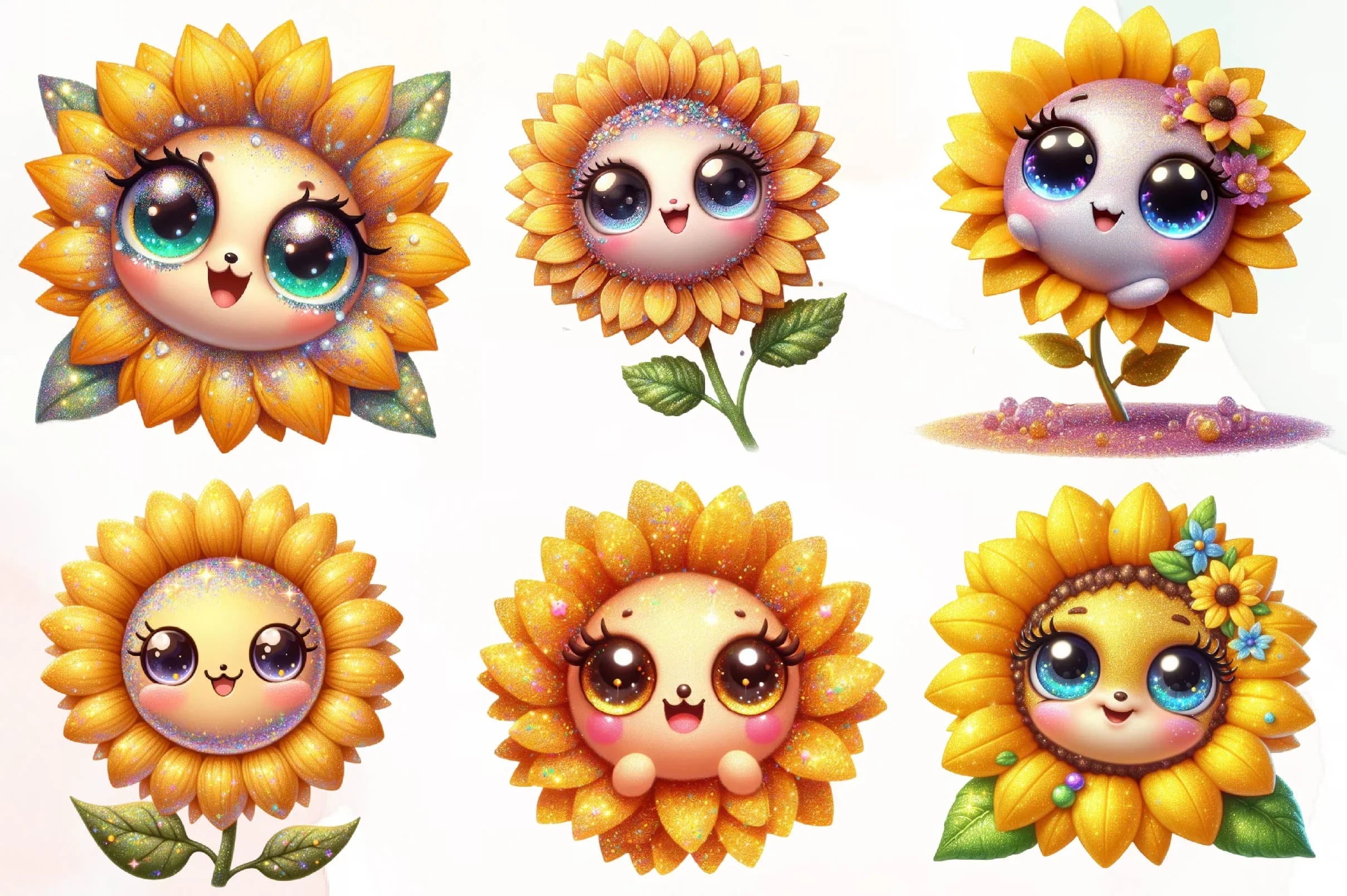 Cute Kawaii Sunflower Clipart Bundle - CraftNest - Digital Crafting and Art