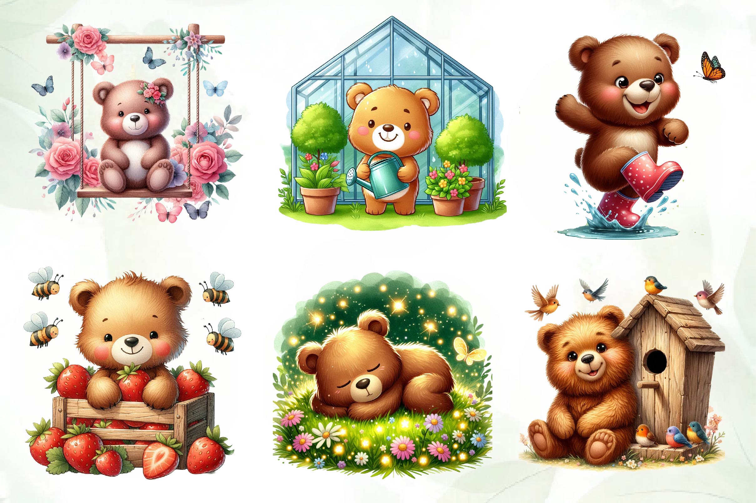 Cute Garden Bear Clipart Bundle - CraftNest - Digital Crafting and Art