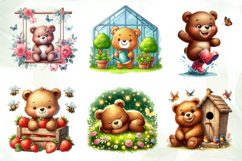 Cute Garden Bear Clipart Bundle - CraftNest - Digital Crafting and Art