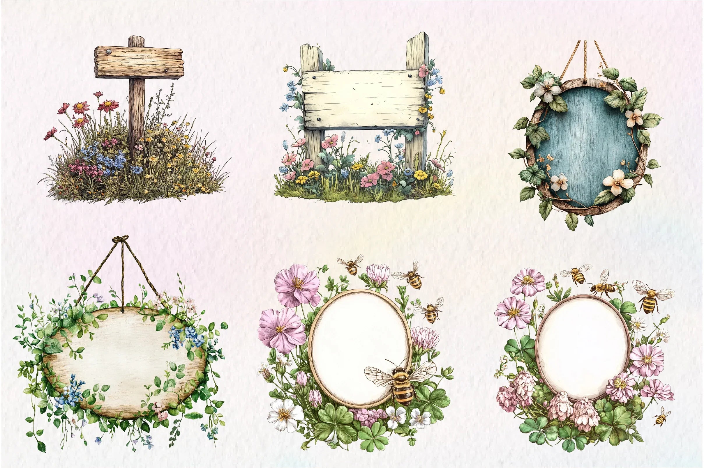 Summer Empty Sign & Wildflowers Clipart Bundle - CraftNest - Digital Crafting and Art