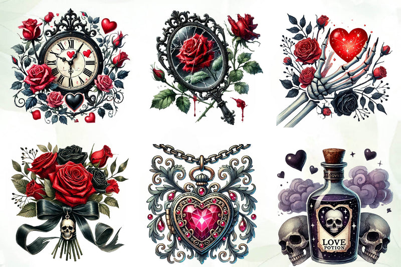 Gothic Valentines Day Cliparts Clipart Bundle - CraftNest - Digital Crafting and Art