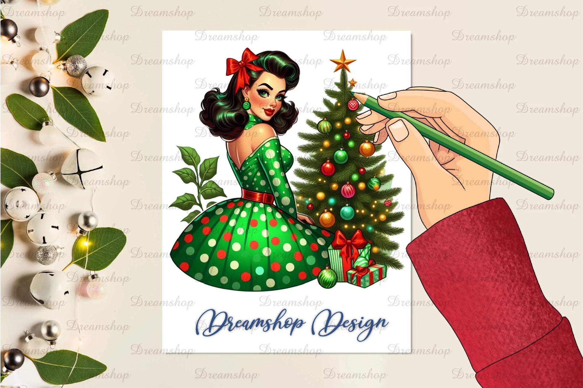 Vintage Christmas Pinup Girl Clipart Bundle 1 - CraftNest - Digital Crafting and Art