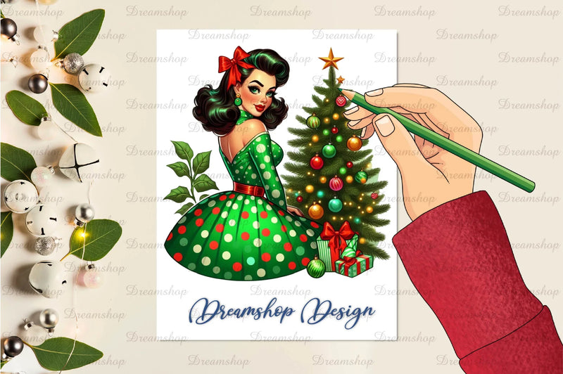 Vintage Christmas Pinup Girl Clipart Bundle 1 - CraftNest - Digital Crafting and Art