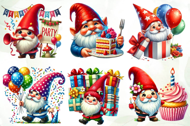 Birthday Gnomes Clipart Bundle - CraftNest - Digital Crafting and Art