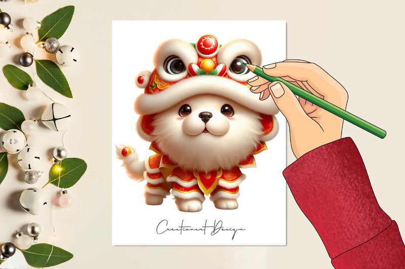 Cute Lion Dance Dogs Clipart Bundle 1 - CraftNest - Digital Crafting and Art