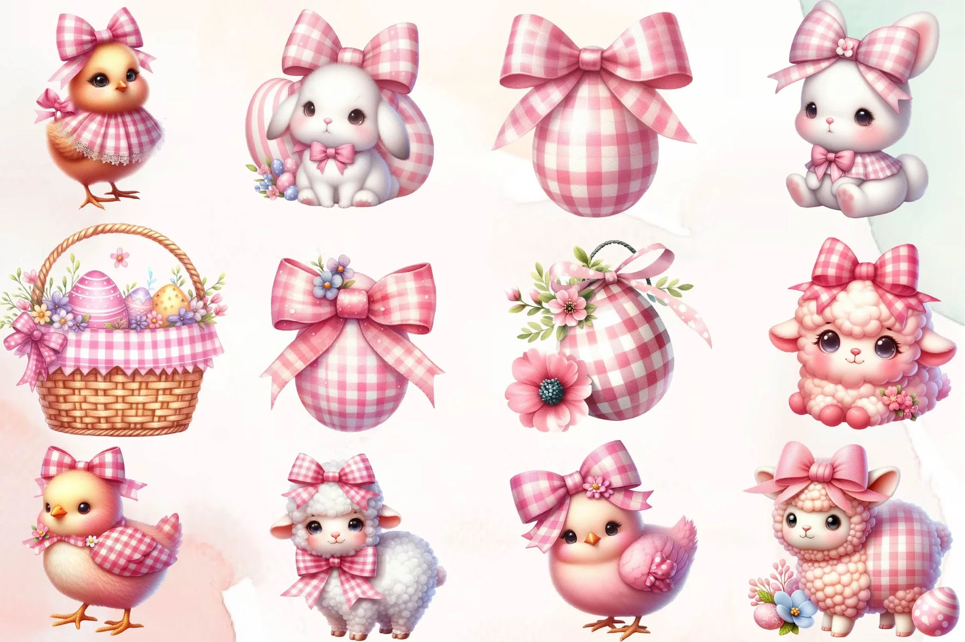 Pink Easter Gingham Ceramic Clipart Bundle - CraftNest - Digital Crafting and Art