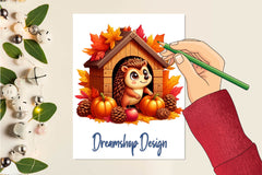 Autumn Hedgehog With House Clipart Bundle - CraftNest - Digital Crafting and Art