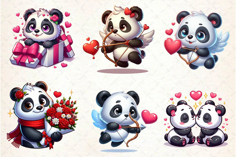 Pandas Valentines Day Clip Art Clipart Bundle - CraftNest - Digital Crafting and Art
