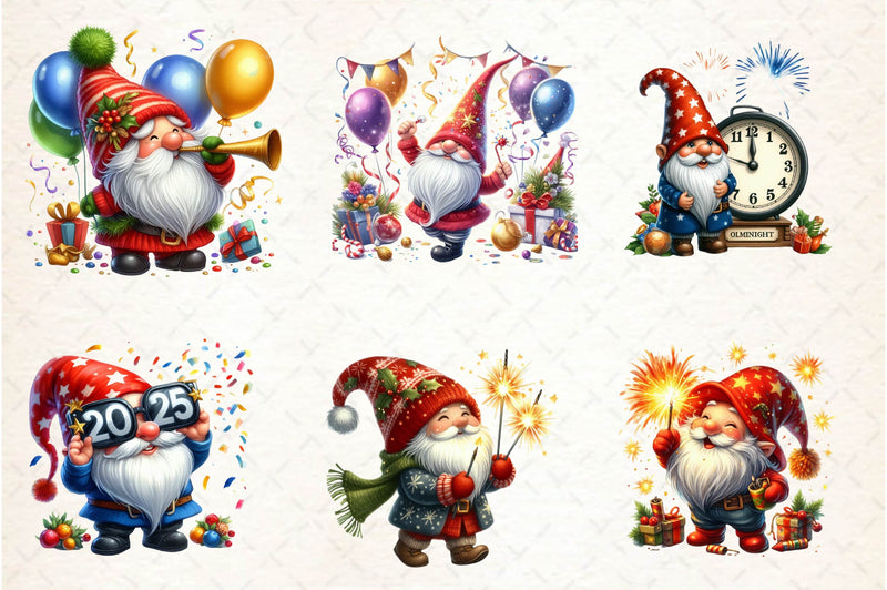 Happy New Year Gnome Clipart Bundle - CraftNest - Digital Crafting and Art