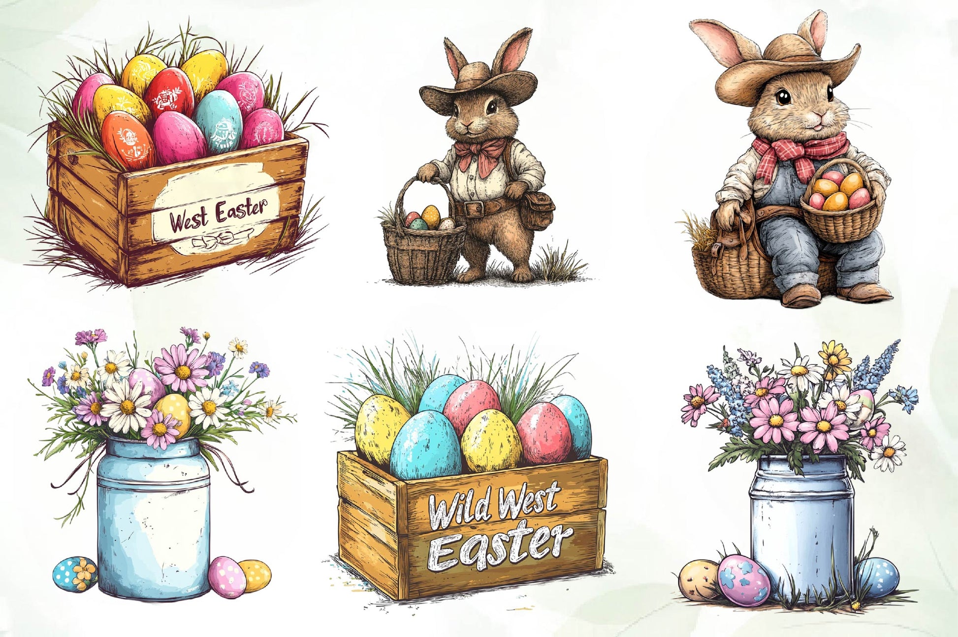 Vintage Pink Easter Western Clipart Bundle 1 - CraftNest - Digital Crafting and Art