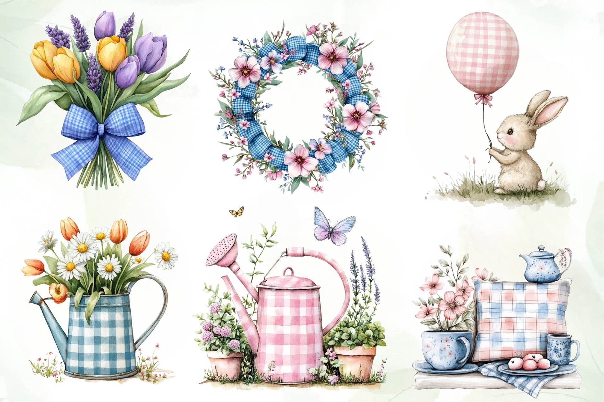Blue & Pink Gingham Spring Clipart Bundle - CraftNest - Digital Crafting and Art