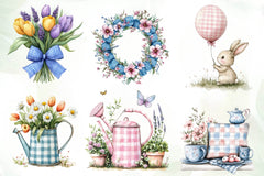 Blue & Pink Gingham Spring Clipart Bundle - CraftNest - Digital Crafting and Art