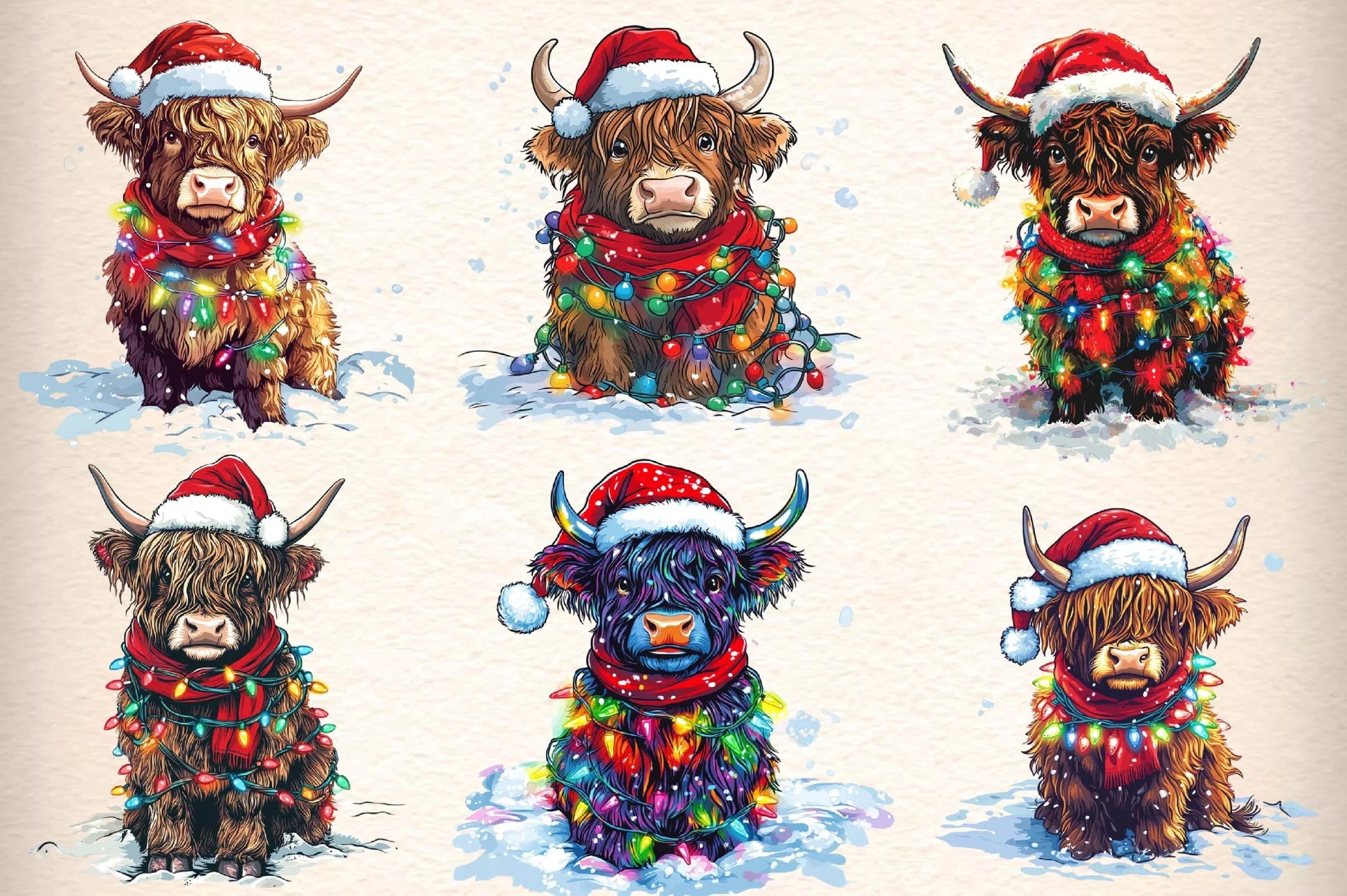 Christmas Highland Cow Clipart Bundle 4 - CraftNest - Digital Crafting and Art