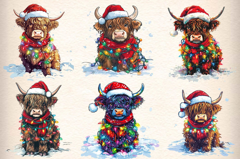 Christmas Highland Cow Clipart Bundle 4 - CraftNest - Digital Crafting and Art