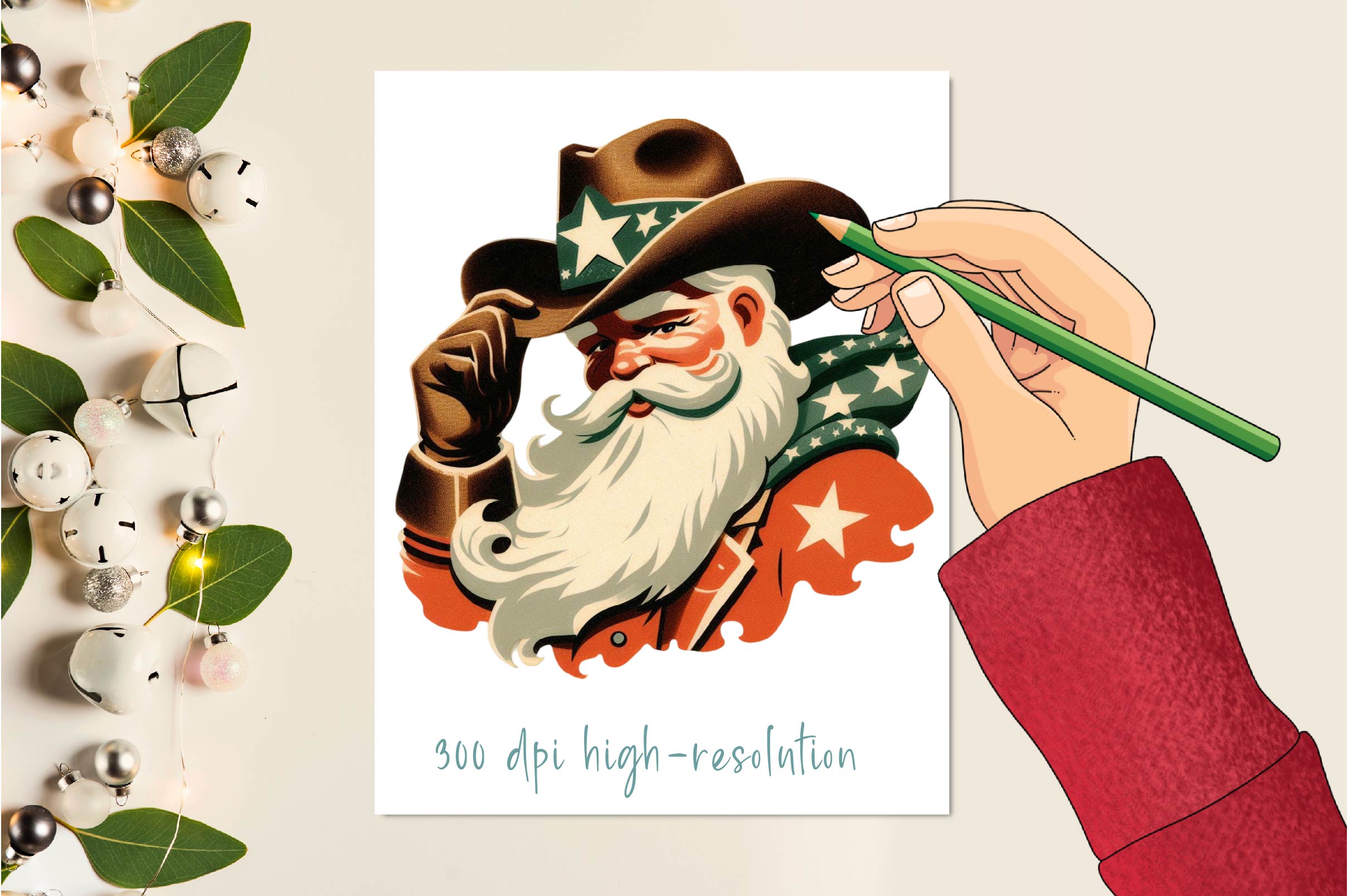 Vintage Christmas Cowboy Santa Clipart Bundle - CraftNest - Digital Crafting and Art