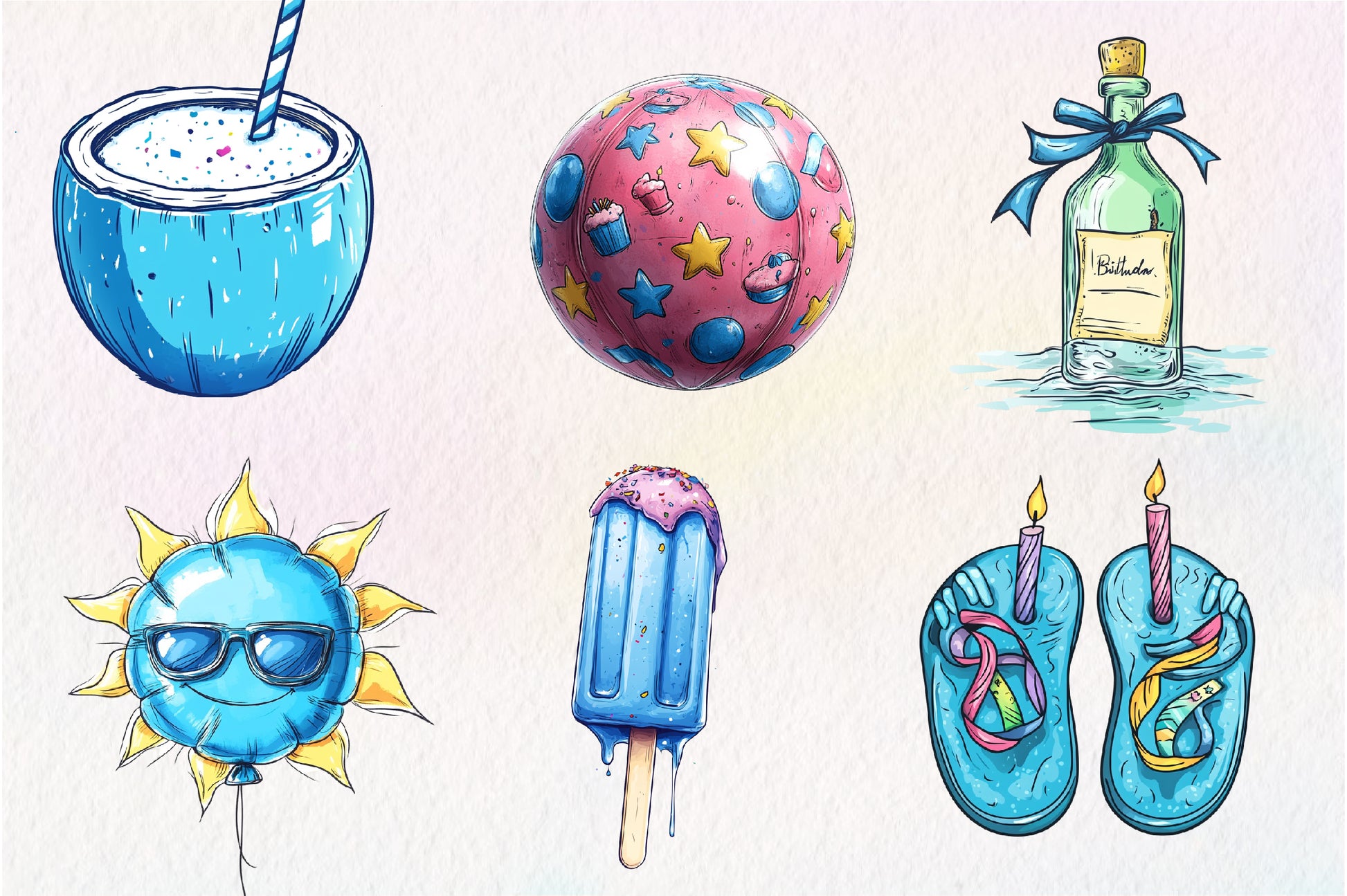 Summer Happy Birthday Clipart Bundle 1 - CraftNest - Digital Crafting and Art