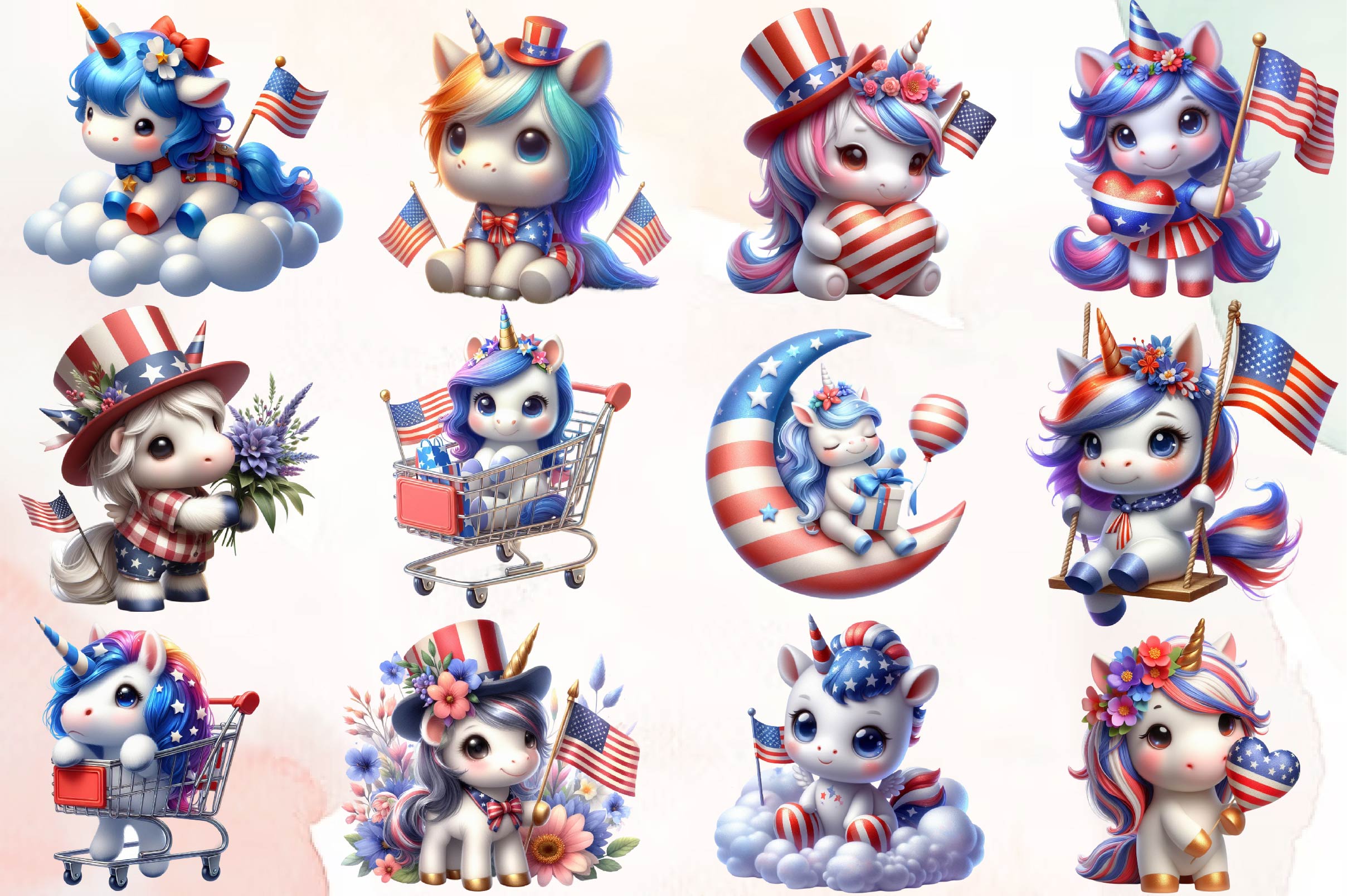 American Flag Unicorn Clipart Bundle - CraftNest - Digital Crafting and Art