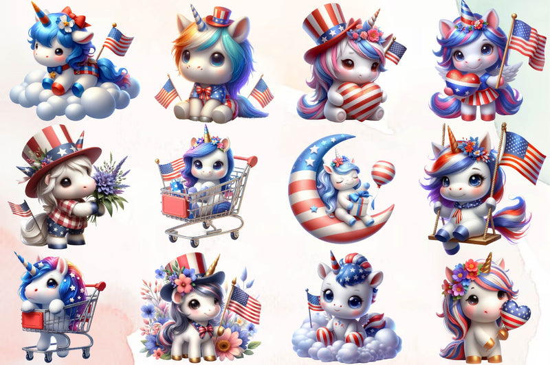 American Flag Unicorn Clipart Bundle - CraftNest - Digital Crafting and Art