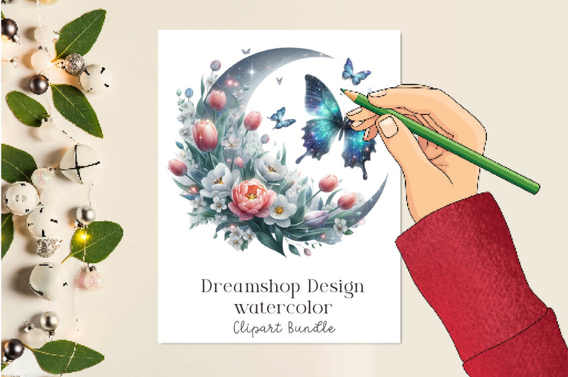 Butterfly With Floral Moon Clipart Bundle - CraftNest - Digital Crafting and Art