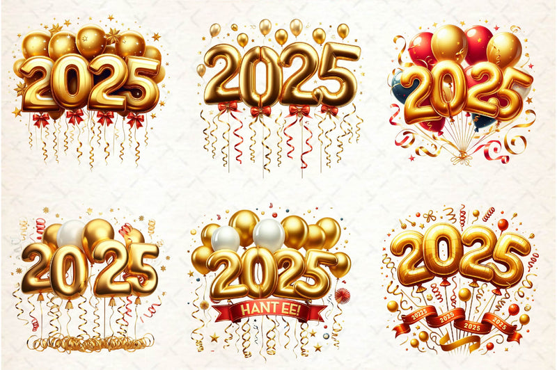 New Year Number 2025 Balloon Clipart Bundle - CraftNest - Digital Crafting and Art