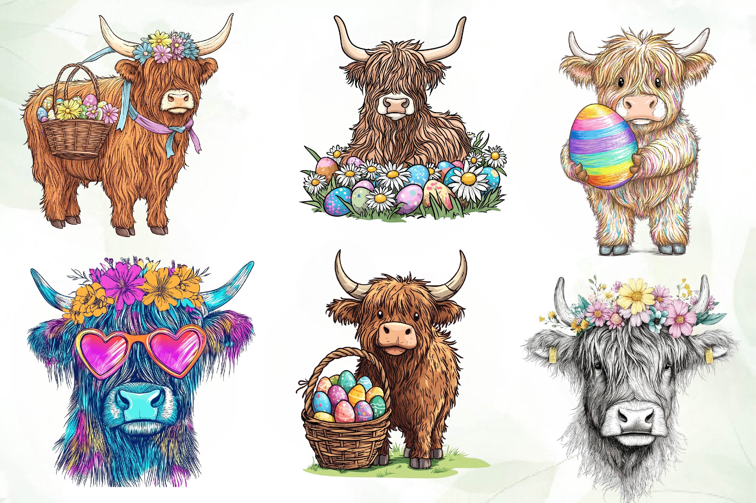 Cute Easter Day Highland Cow Clipart Bundle - CraftNest - Digital Crafting and Art