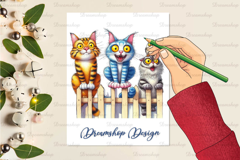 Funny Cats On Fence Clipart Bundle - CraftNest - Digital Crafting and Art