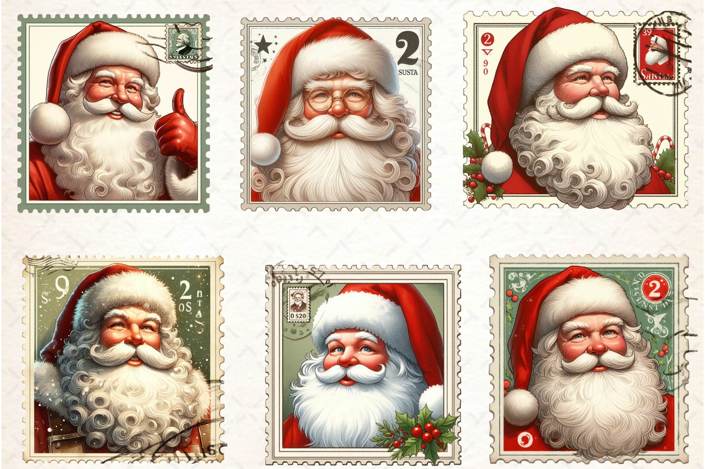 Postage Stamp Santa Claus Clipart Bundle - CraftNest - Digital Crafting and Art