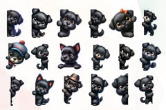 Black Dog Peeking Around Corner Clipart Bundle - CraftNest - Digital Crafting and Art