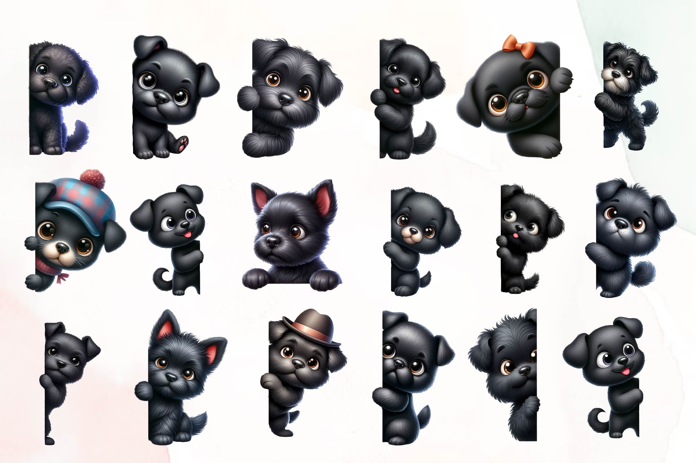 Black Dog Peeking Around Corner Clipart Bundle - CraftNest - Digital Crafting and Art