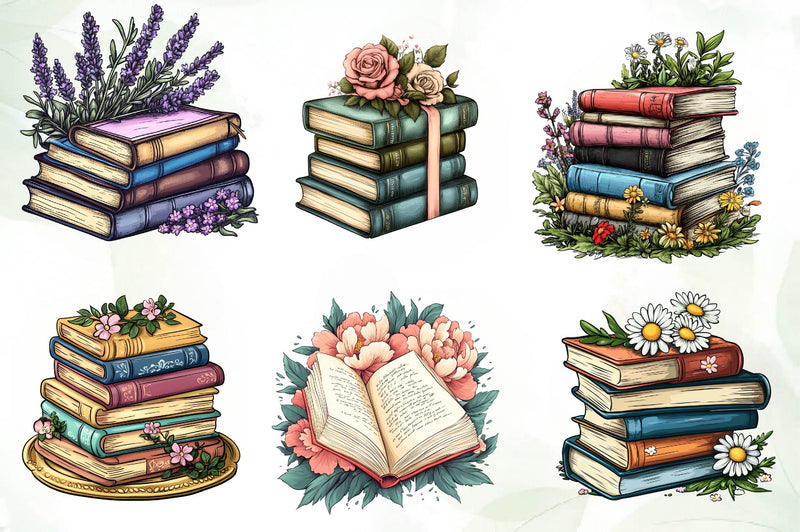 Pretty Books With Flowers Clipart Bundle 1 - CraftNest - Digital Crafting and Art