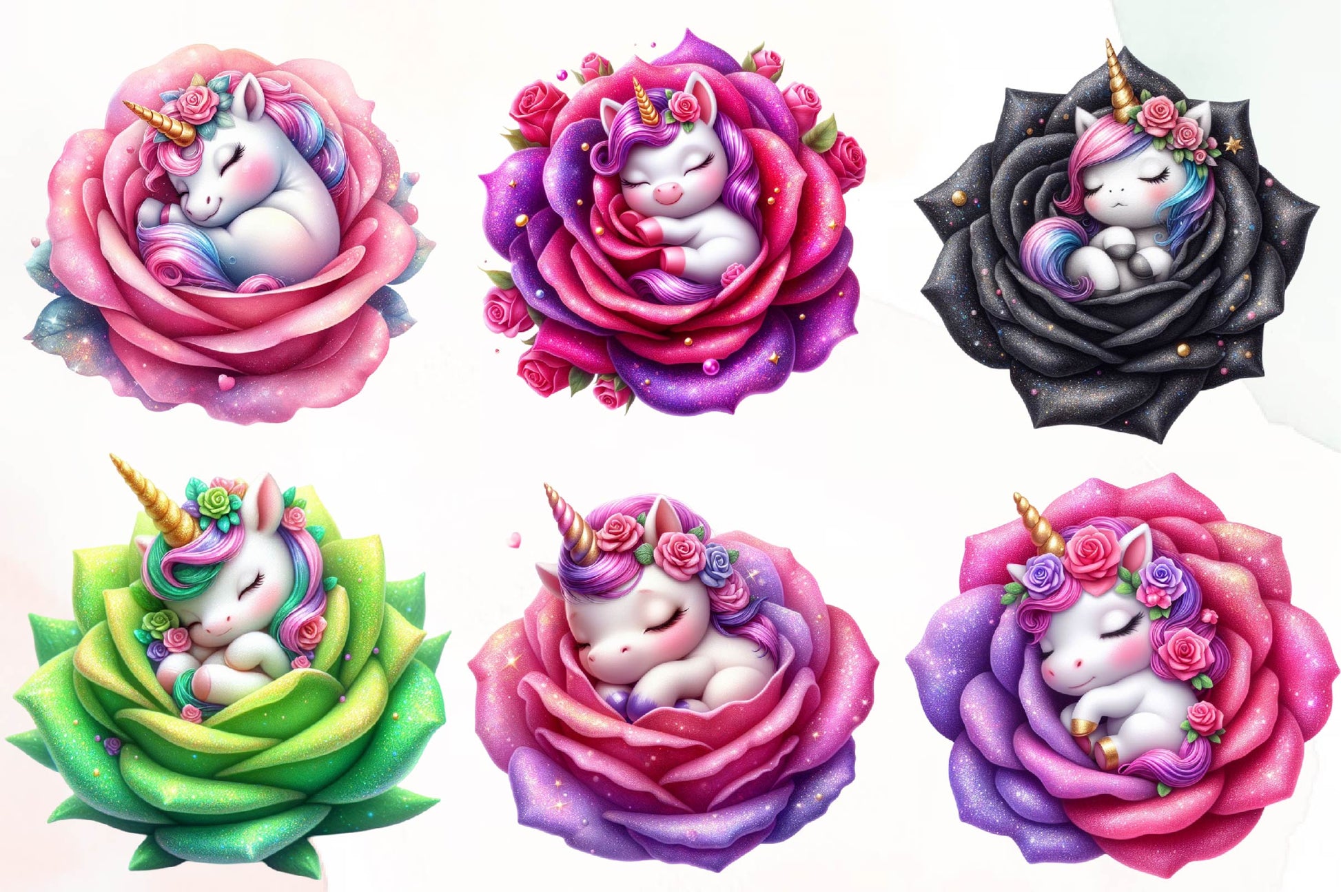 Baby Unicorn In Flowers Clipart Bundle - CraftNest - Digital Crafting and Art