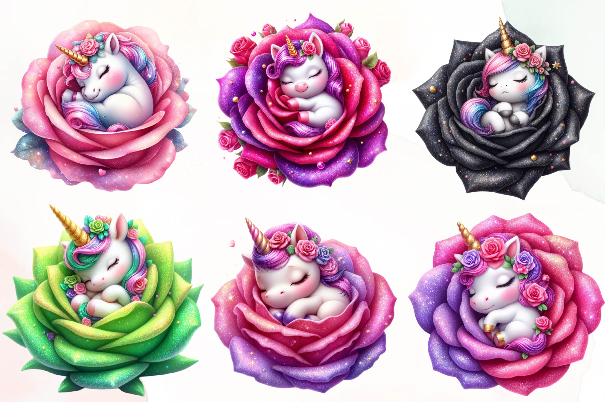 Baby Unicorn In Flowers Clipart Bundle - CraftNest - Digital Crafting and Art