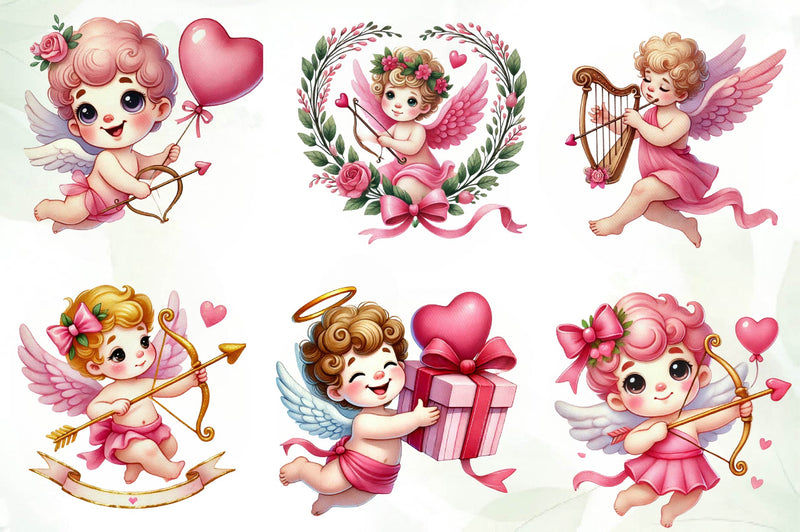 Cute Pink Valentine Cupid Clipart Bundle - CraftNest - Digital Crafting and Art