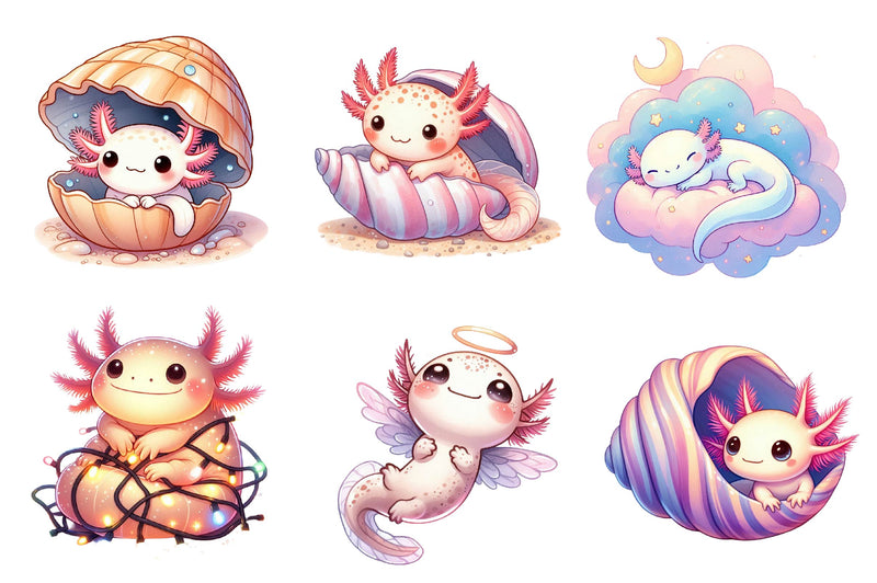 Cute Cartoon Axolotl Clipart Bundle - CraftNest - Digital Crafting and Art