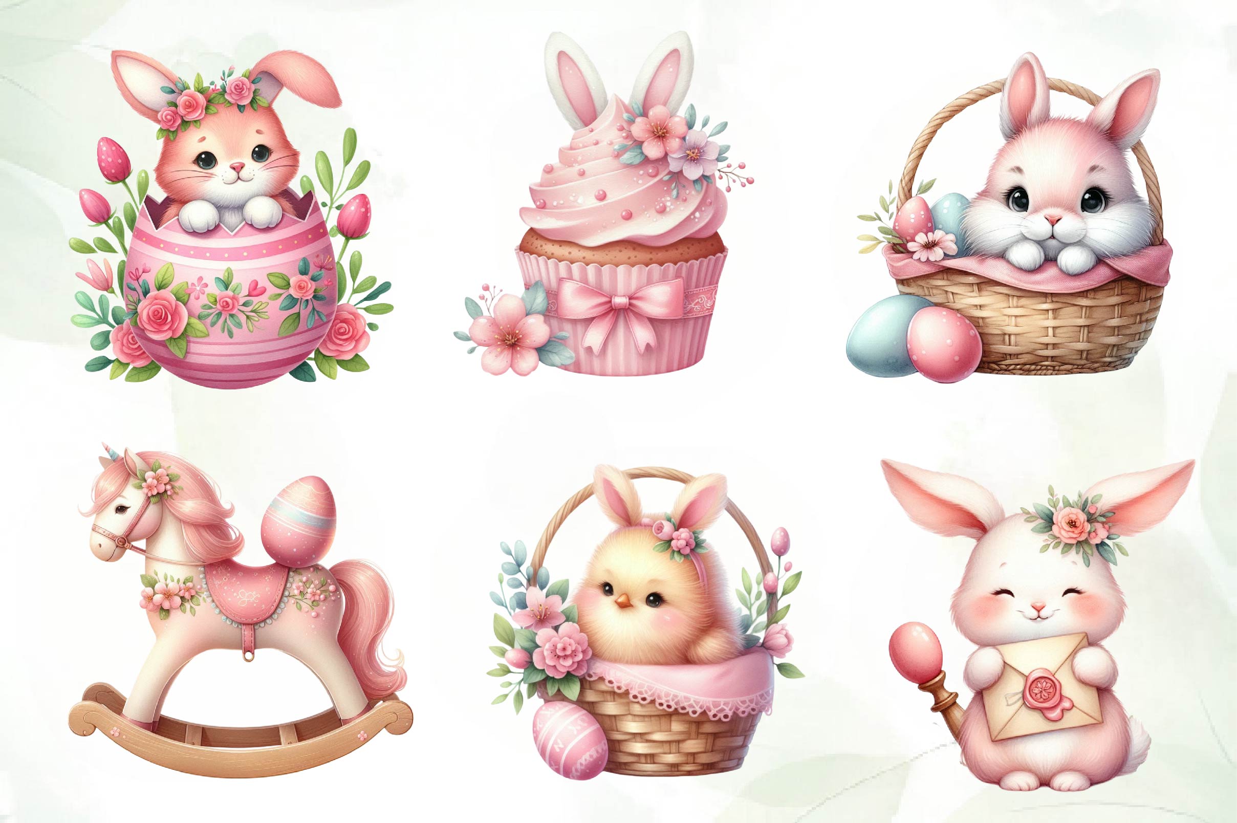 Cute Pink Easter Day Clipart Bundle - CraftNest - Digital Crafting and Art